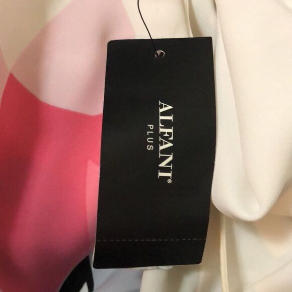 NWT Alfani plus size 3x loose tie top pink white abstract design women’s blouse - Picture 4 of 11